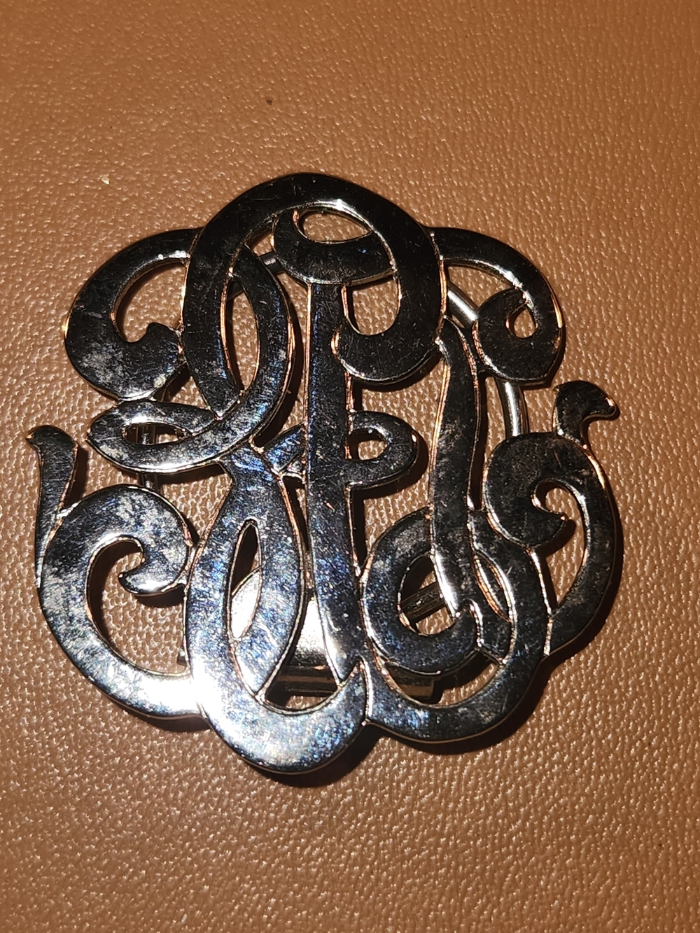 Silver Monogram Scarf Pin - Elegant Swirl Motif
